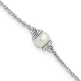 Sterling Silver Rhodium-Rhodium-Plated FWC Pearl 9in Plus 1in ext Anklet